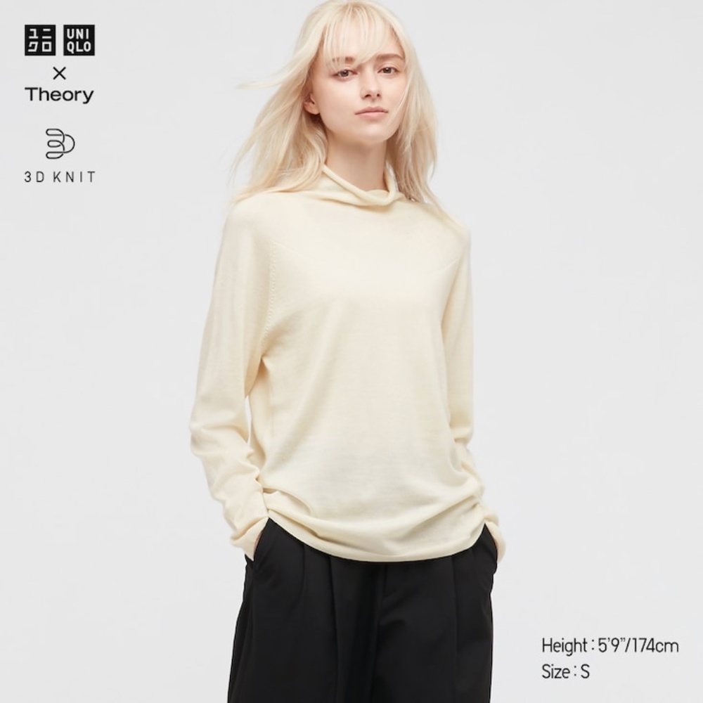 NWT Uniqlo x Theory 3D Knit Extra Fine Merino Turtleneck Sweater Cream